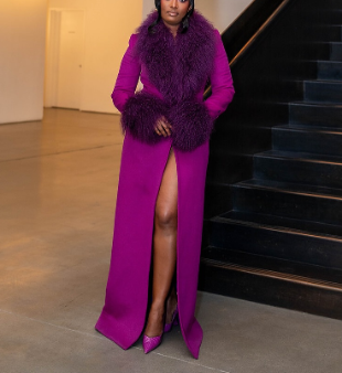 Long Fuchsia Coat with Purple Fur