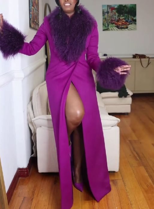 Long Fuchsia Coat with Purple Fur