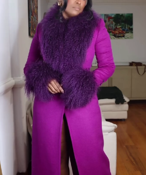 Long Fuchsia Coat with Purple Fur
