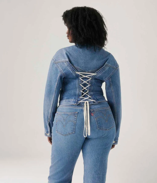 Washed Denim Long Sleeve Jacket with Lace Back