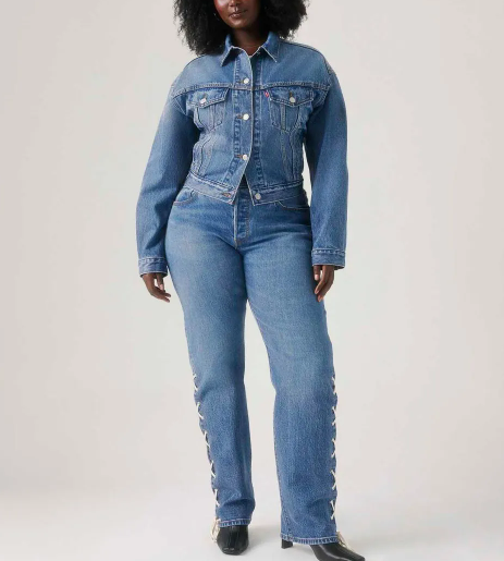 Washed Denim Long Sleeve Jacket with Lace Back