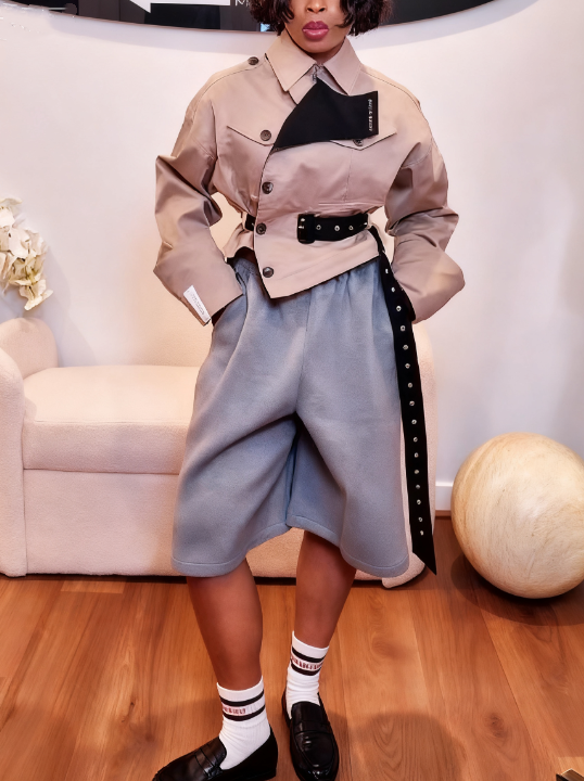 Cropped Belt Trench Jacket