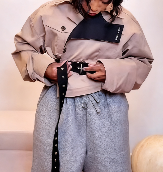 Cropped Belt Trench Jacket