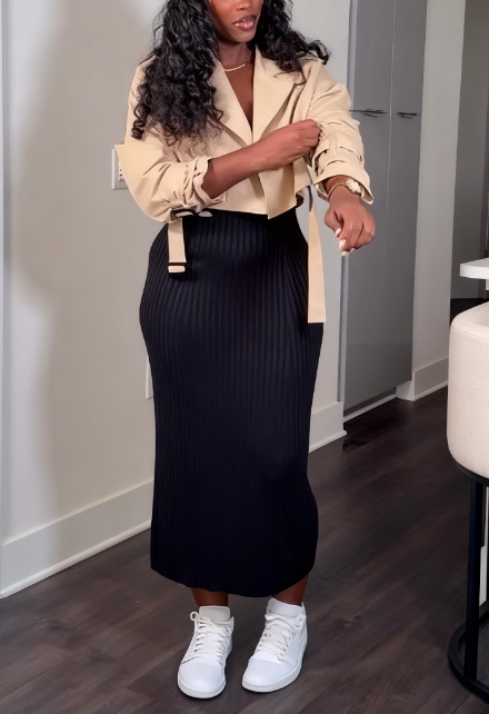 Belted Long-sleeved Cropped Casual Jacket