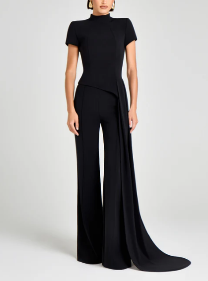 Asymmetrical Turtleneck Top With Draped Pants