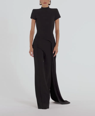 Asymmetrical Turtleneck Top With Draped Pants