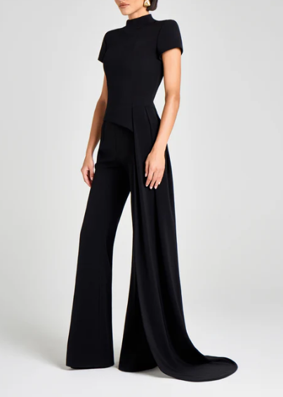 Asymmetrical Turtleneck Top With Draped Pants