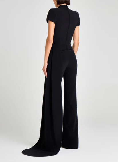 Asymmetrical Turtleneck Top With Draped Pants