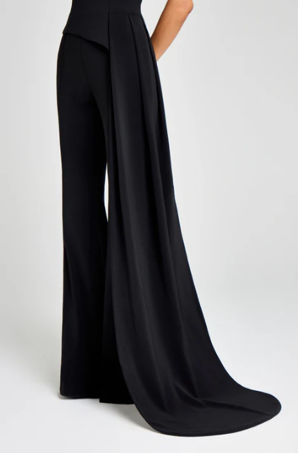 Asymmetrical Turtleneck Top With Draped Pants