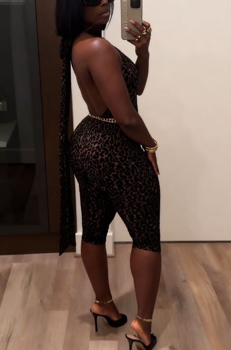 Leopard Velvet Burnout Halter Capri Bodysuit