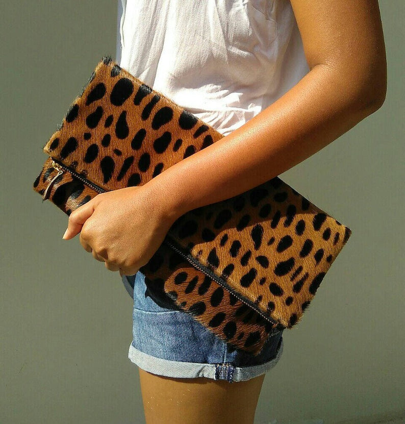 Leopard Calf Hair Zipper Handbag