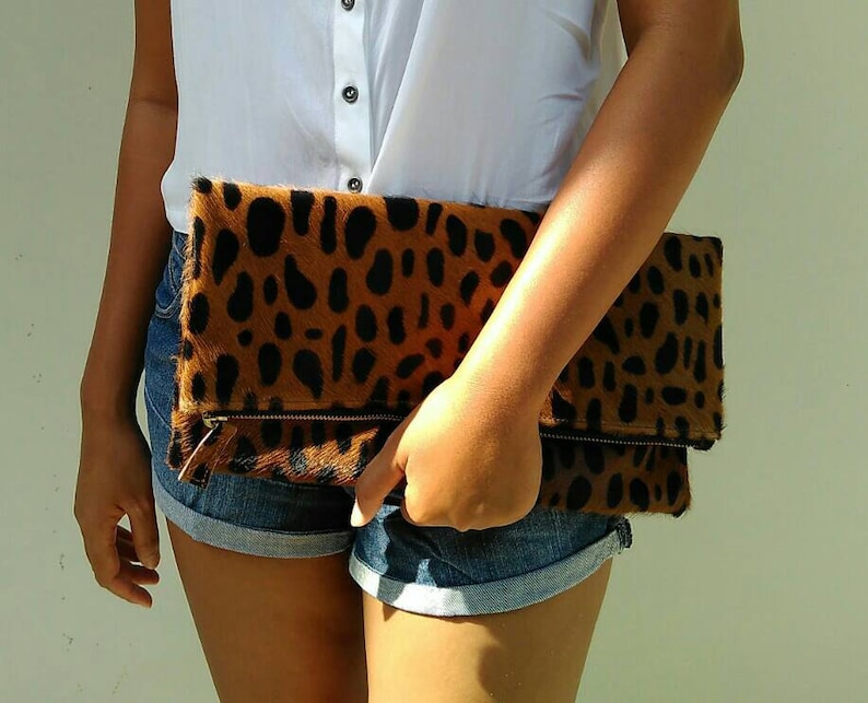 Leopard Calf Hair Zipper Handbag