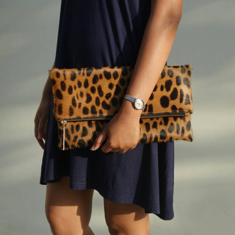 Leopard Calf Hair Zipper Handbag
