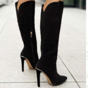 Autumn And Winter New PU Side Zipper High Boots
