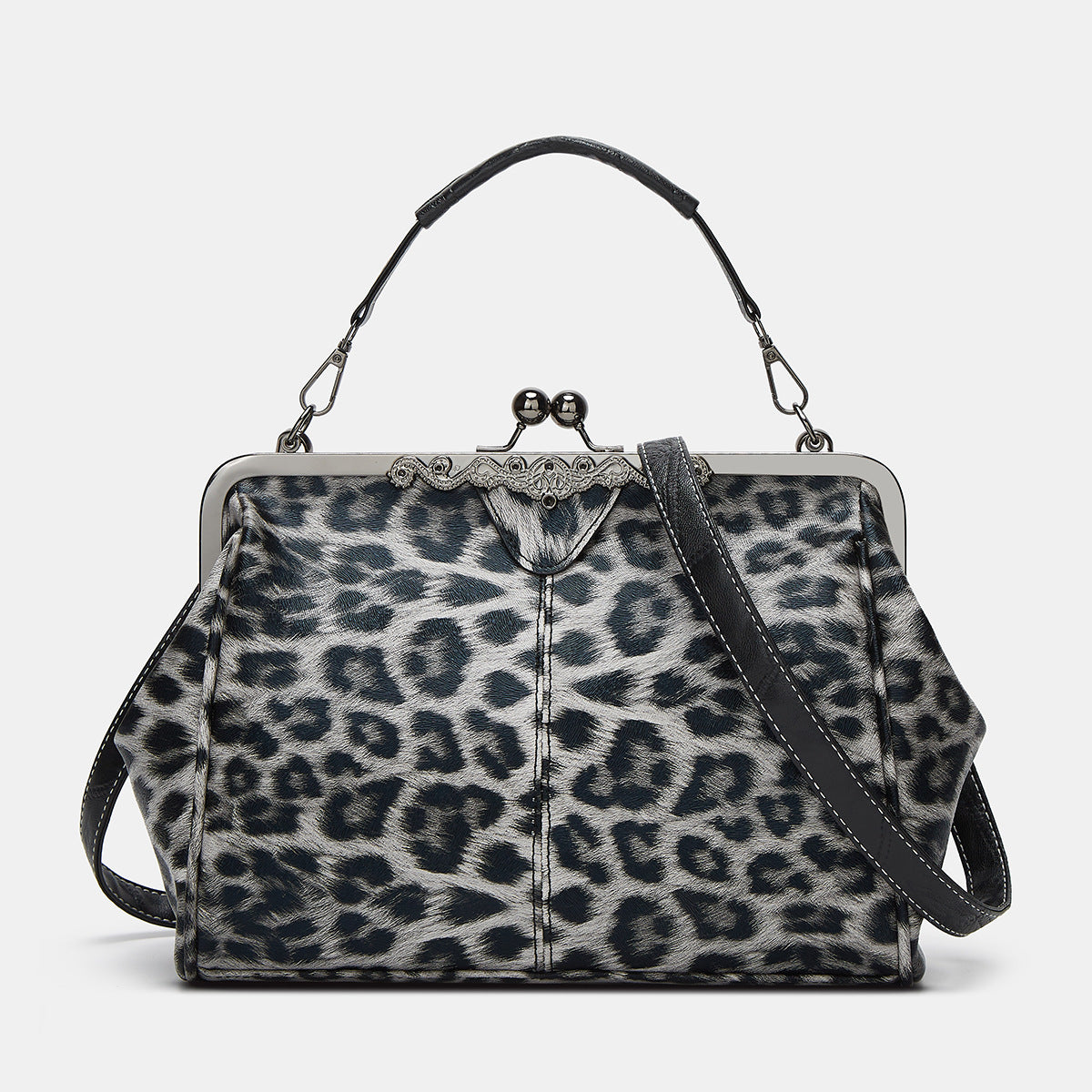 Leopard-Print Metallic Lock Bag