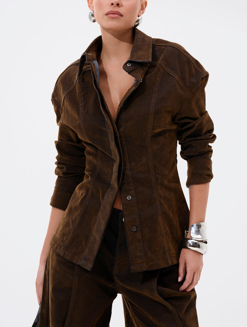 Fall Velvet Denim Button Down And Short Set