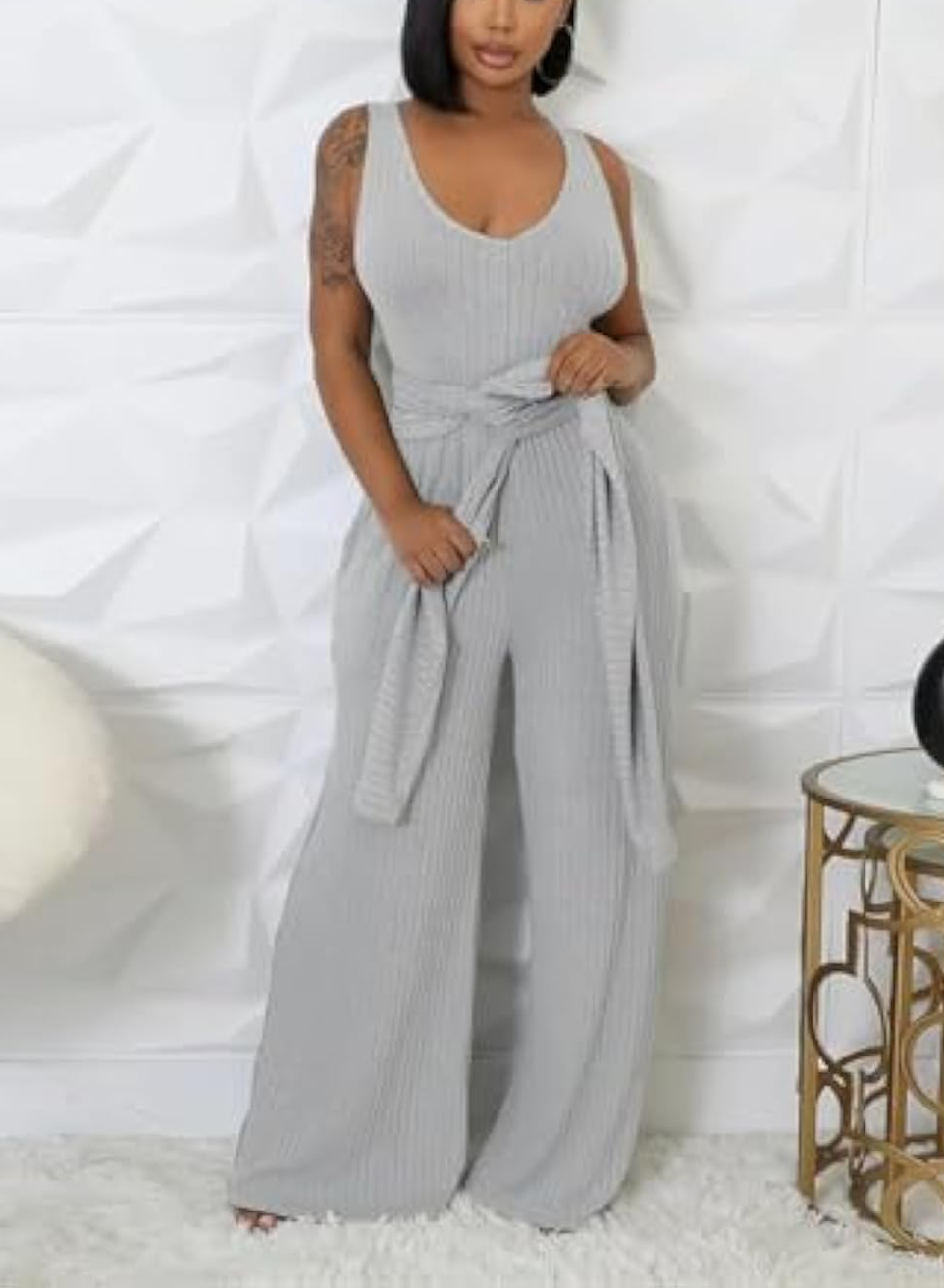 Long Sleeve Cape-style Vest Jumpsuit Set