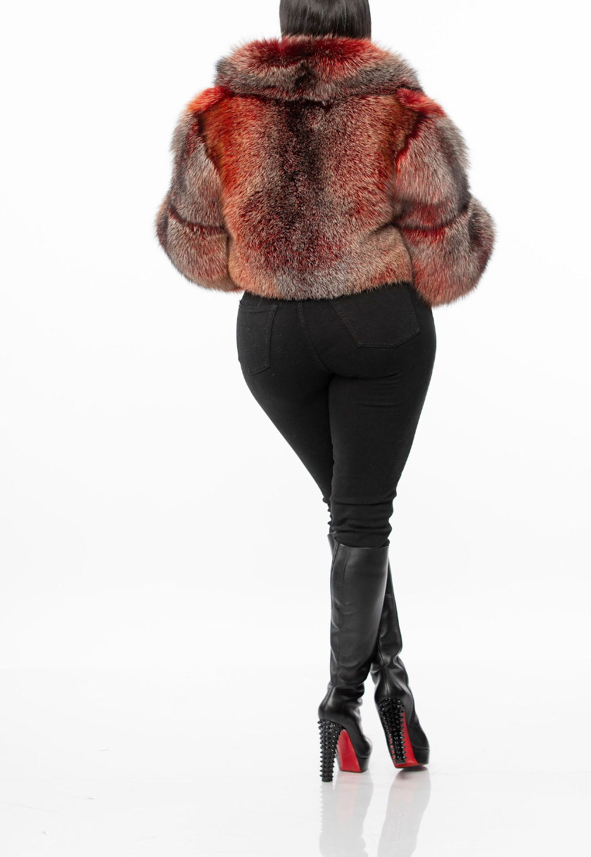 Red Cropped Fox Fur Jacket