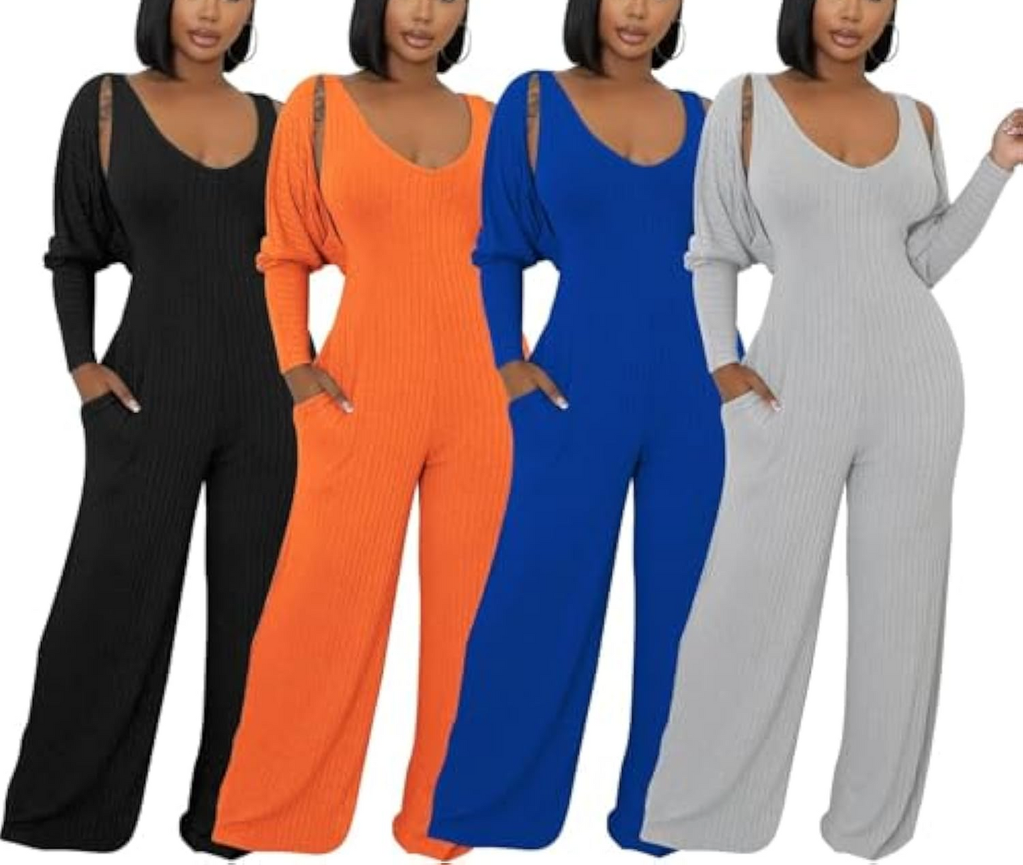 Long Sleeve Cape-style Vest Jumpsuit Set