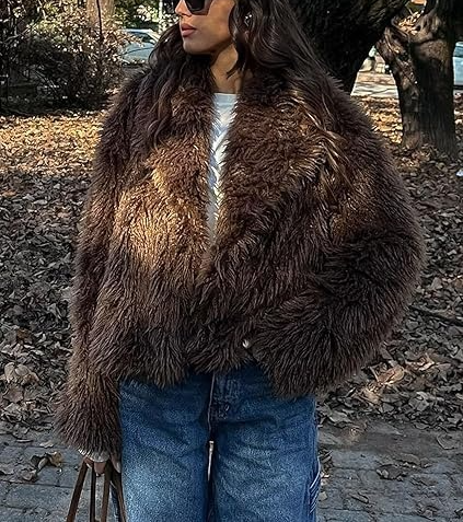 Women's Fluffy Faux Fur Cropped Coat