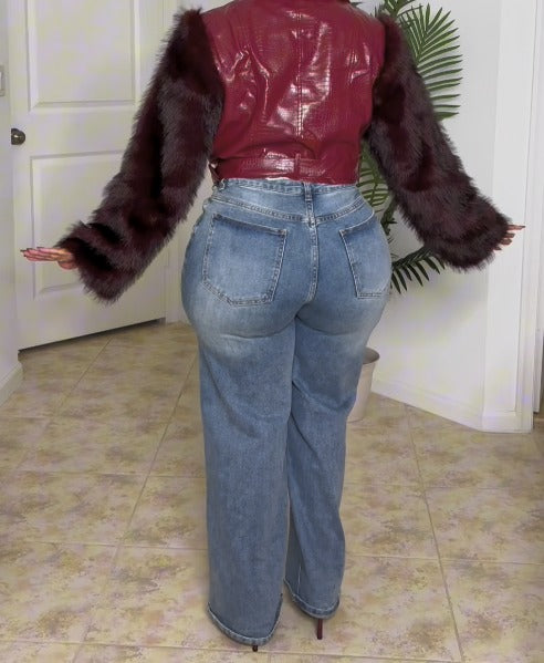 Oversized High-stretch Zipper Wide Leg Jeans