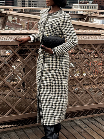 Tweed Button-Up Contrast Dress