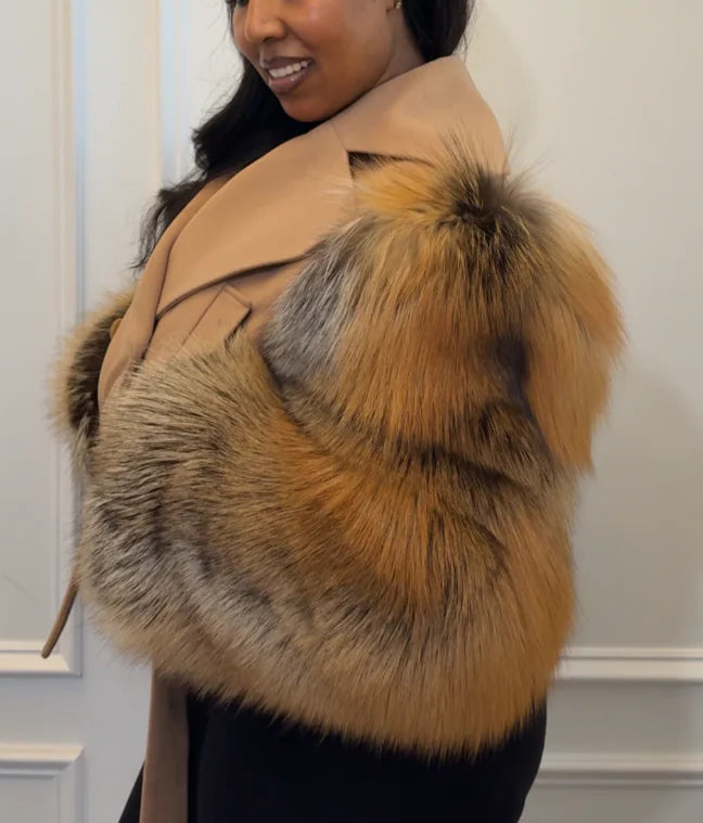 Faux Fur Patchwork Belted Crop Coat