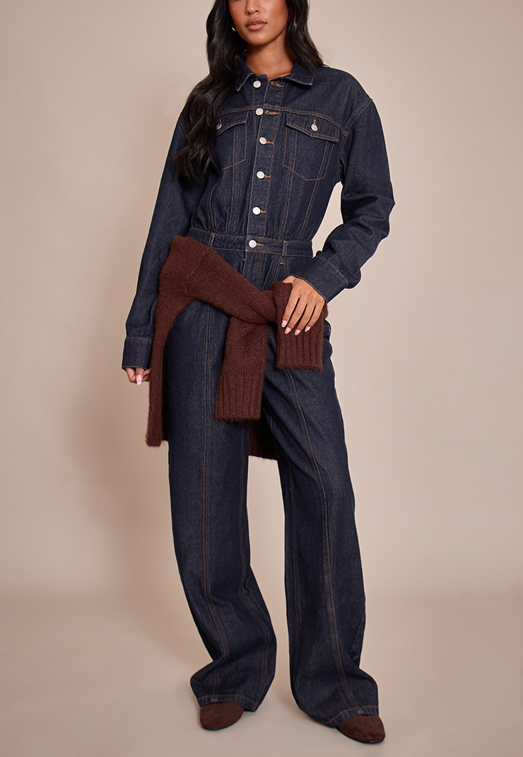 Long-sleeved Denim Jumpsuit