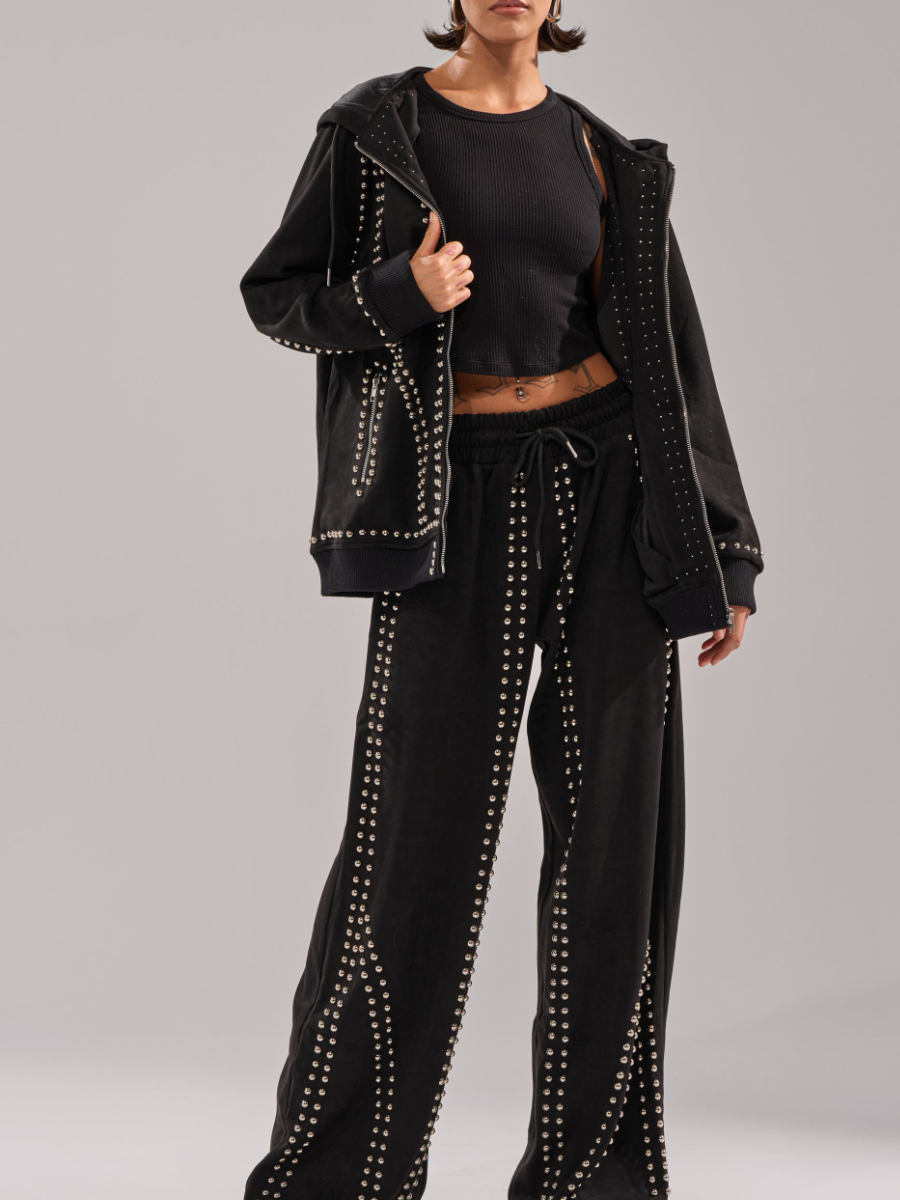 Suede Silver Rivet Set