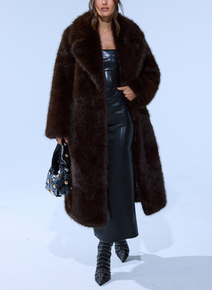 Chocolate Brown Faux Fur Coat