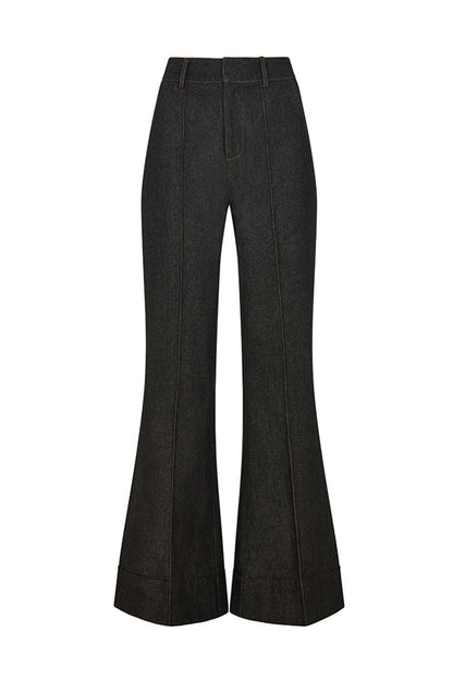 Double-breasted Tailored Blazer In Black Denim& Flared Pants