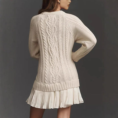 Women Crewneck Cable Knit Sweater Mini Dress
