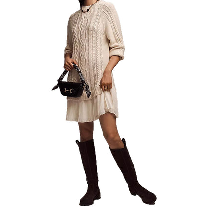 Women Crewneck Cable Knit Sweater Mini Dress