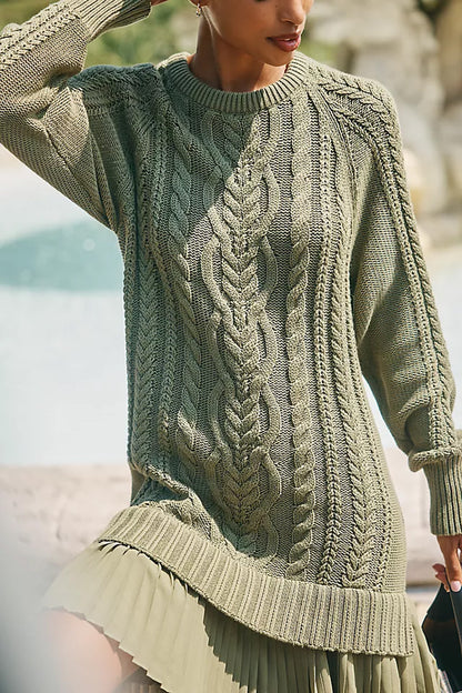 Women Crewneck Cable Knit Sweater Mini Dress