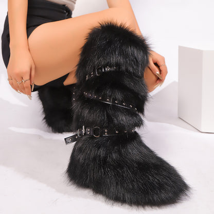 Cross-belt Buckle Fur Boots