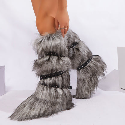 Cross-belt Buckle Fur Boots