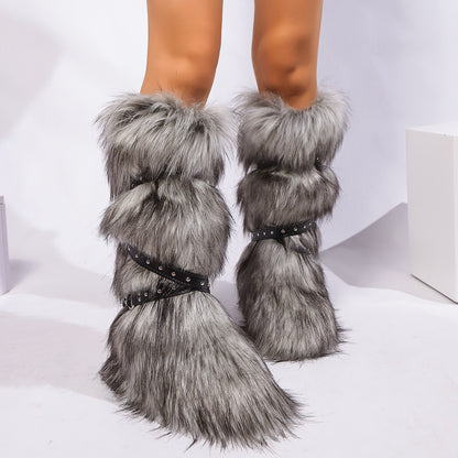 Cross-belt Buckle Fur Boots
