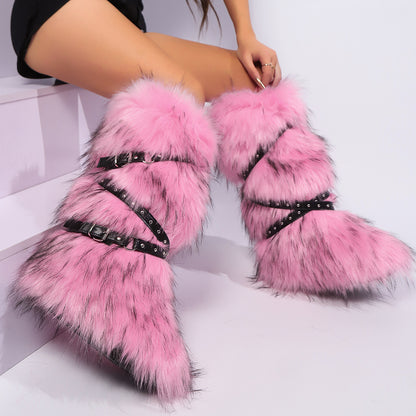 Cross-belt Buckle Fur Boots
