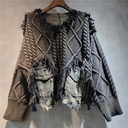 Chic Stitched Denim Sweater