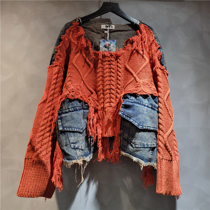 Chic Stitched Denim Sweater