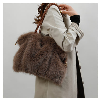 Faux Fox Fur Large Capacity Tote Bag