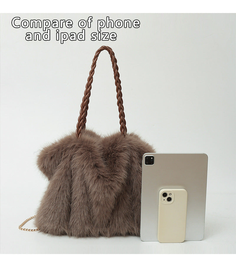Faux Fox Fur Large Capacity Tote Bag