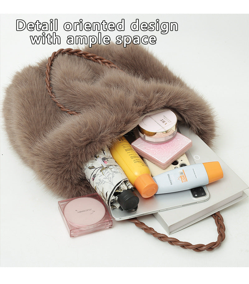 Faux Fox Fur Large Capacity Tote Bag