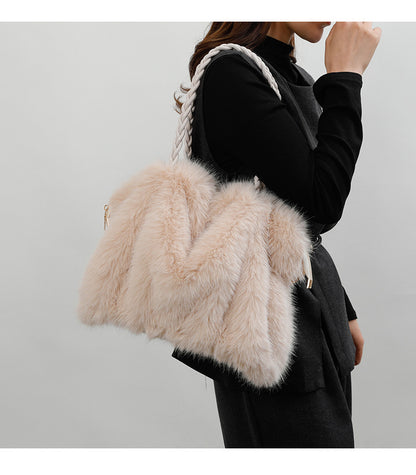 Faux Fox Fur Large Capacity Tote Bag