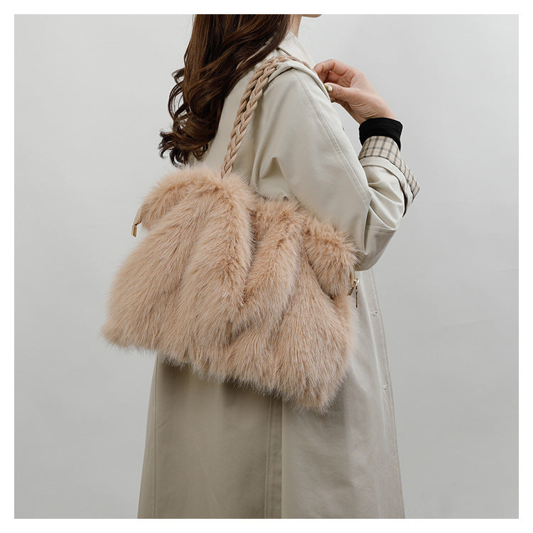 Faux Fox Fur Large Capacity Tote Bag