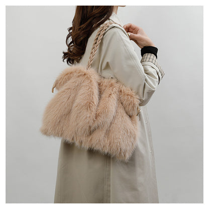 Faux Fox Fur Large Capacity Tote Bag