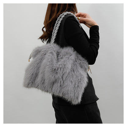 Faux Fox Fur Large Capacity Tote Bag