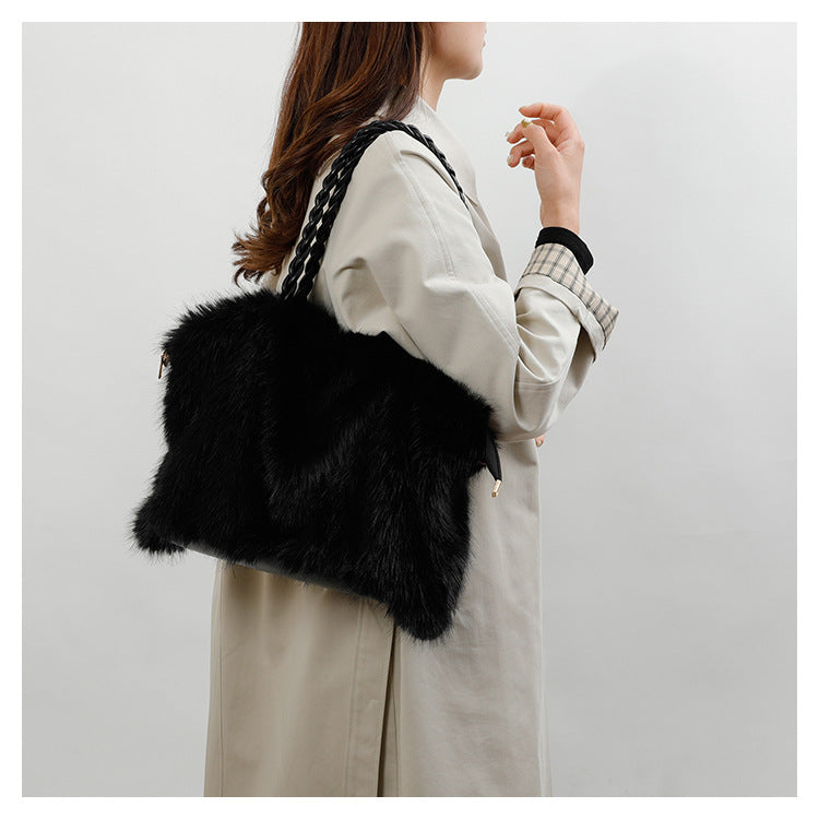 Faux Fox Fur Large Capacity Tote Bag