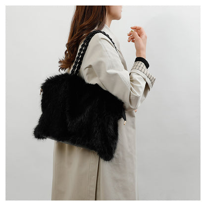 Faux Fox Fur Large Capacity Tote Bag