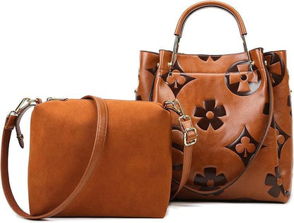 Leather Embossed Texture Bucket Handbag